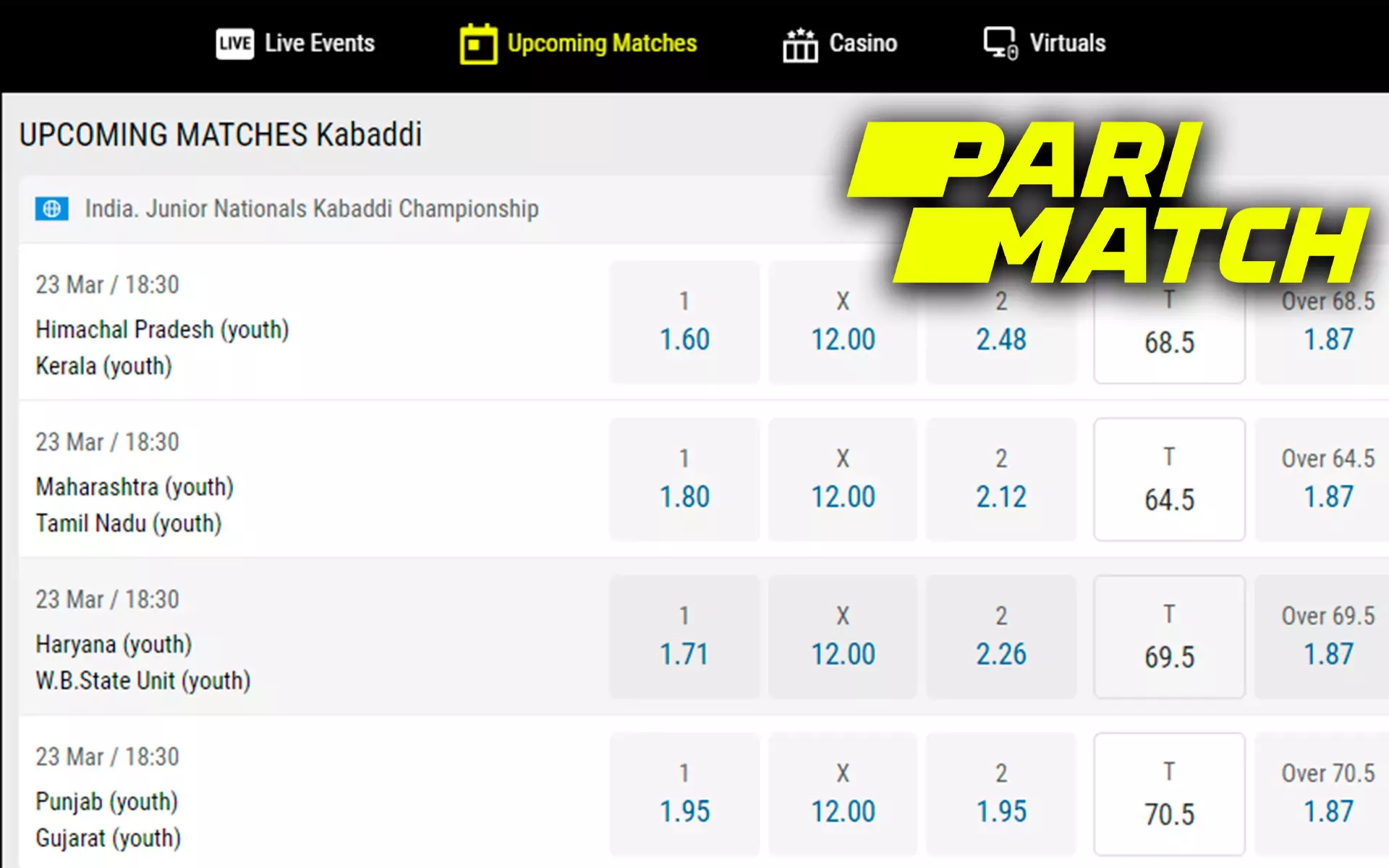You can choose kabaddi, football, tennis, basketball and any other sport to bet on at Parimatch.