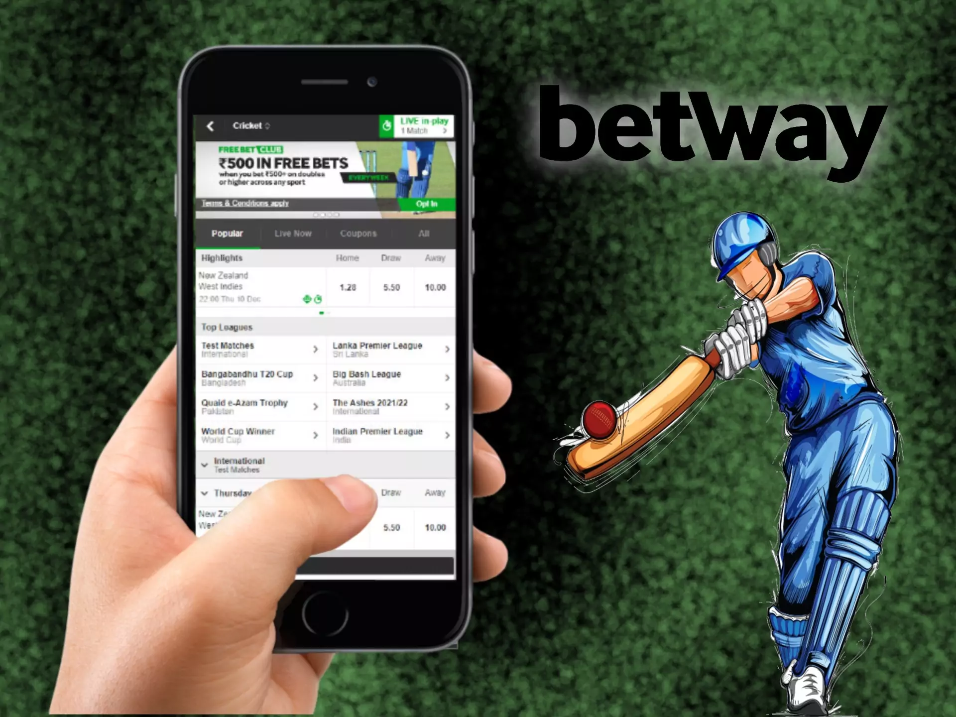 Betting on cricket is more convenient via Betway mobile app.