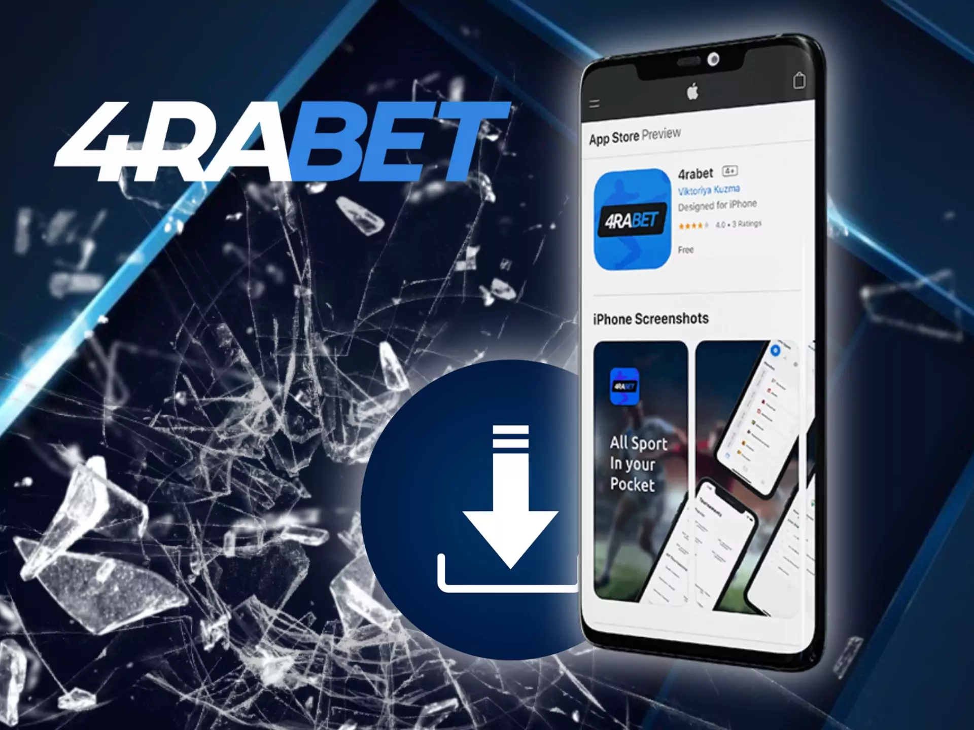 Find a specific button on the 4rabet official website and download the iOS app.
