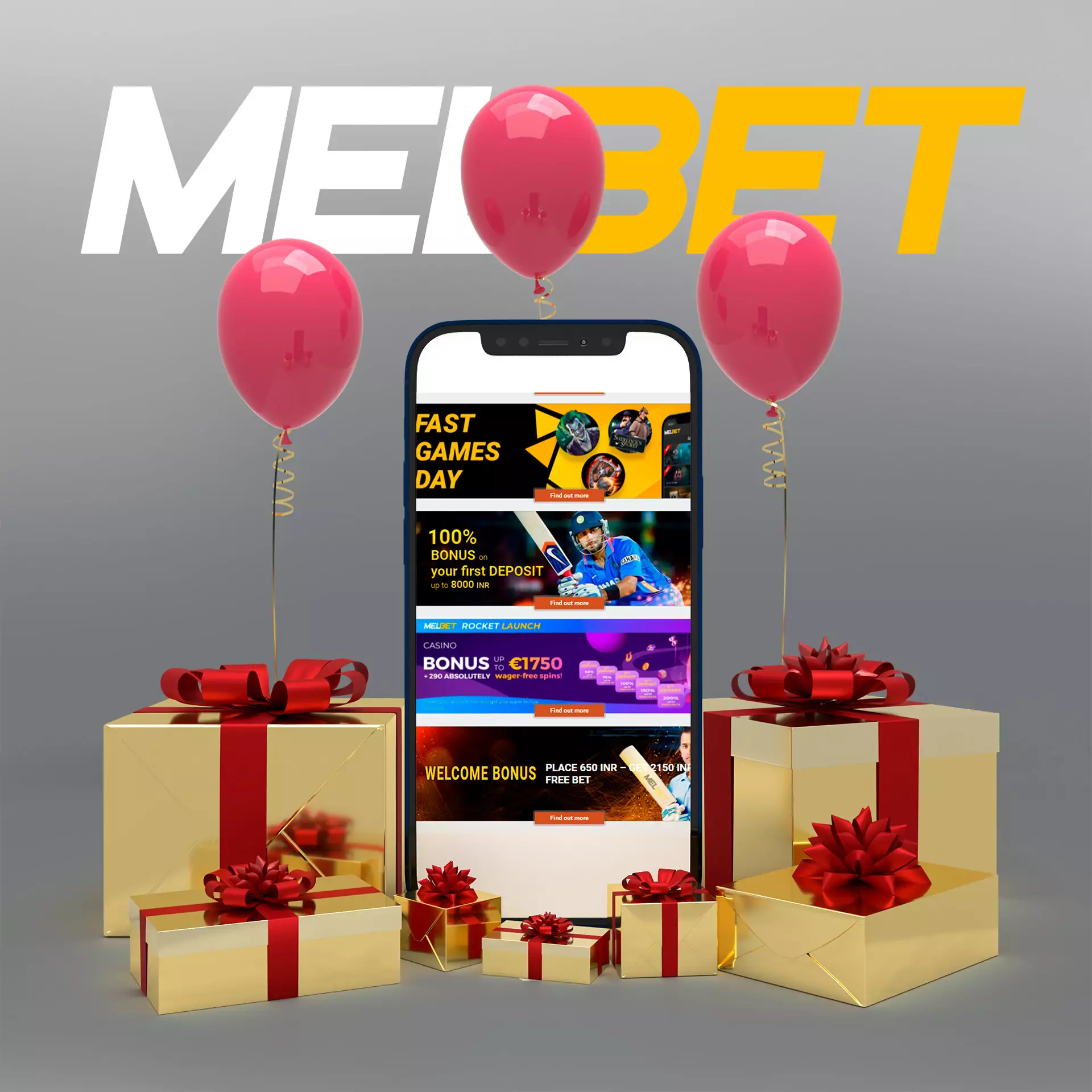 Sign up for Melbet via mobile app and gets bonuses for betting.