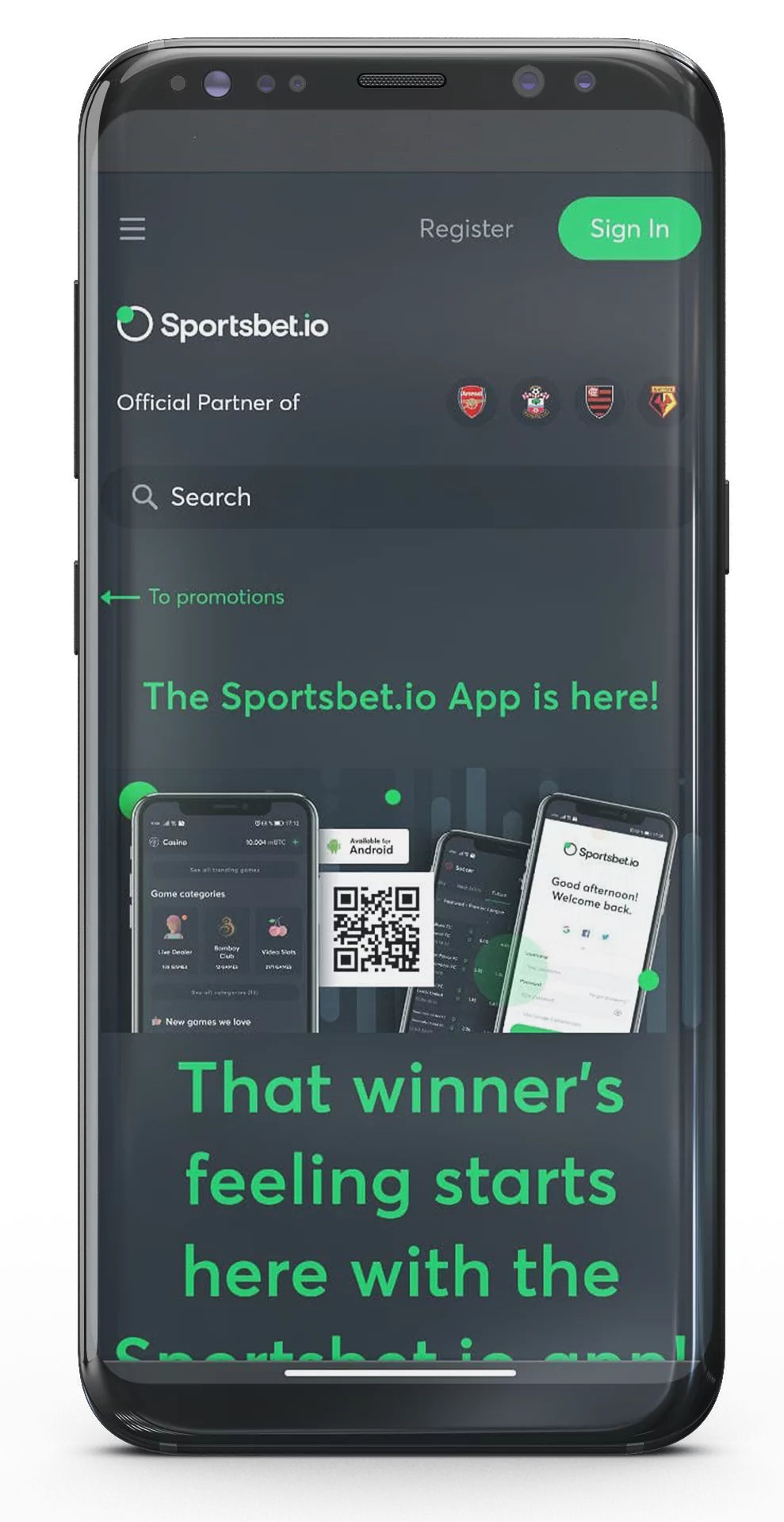 वहां आपको डाउनलोड करने के विकल्प दिखाई देंगे Sportsbet.io ऐप।