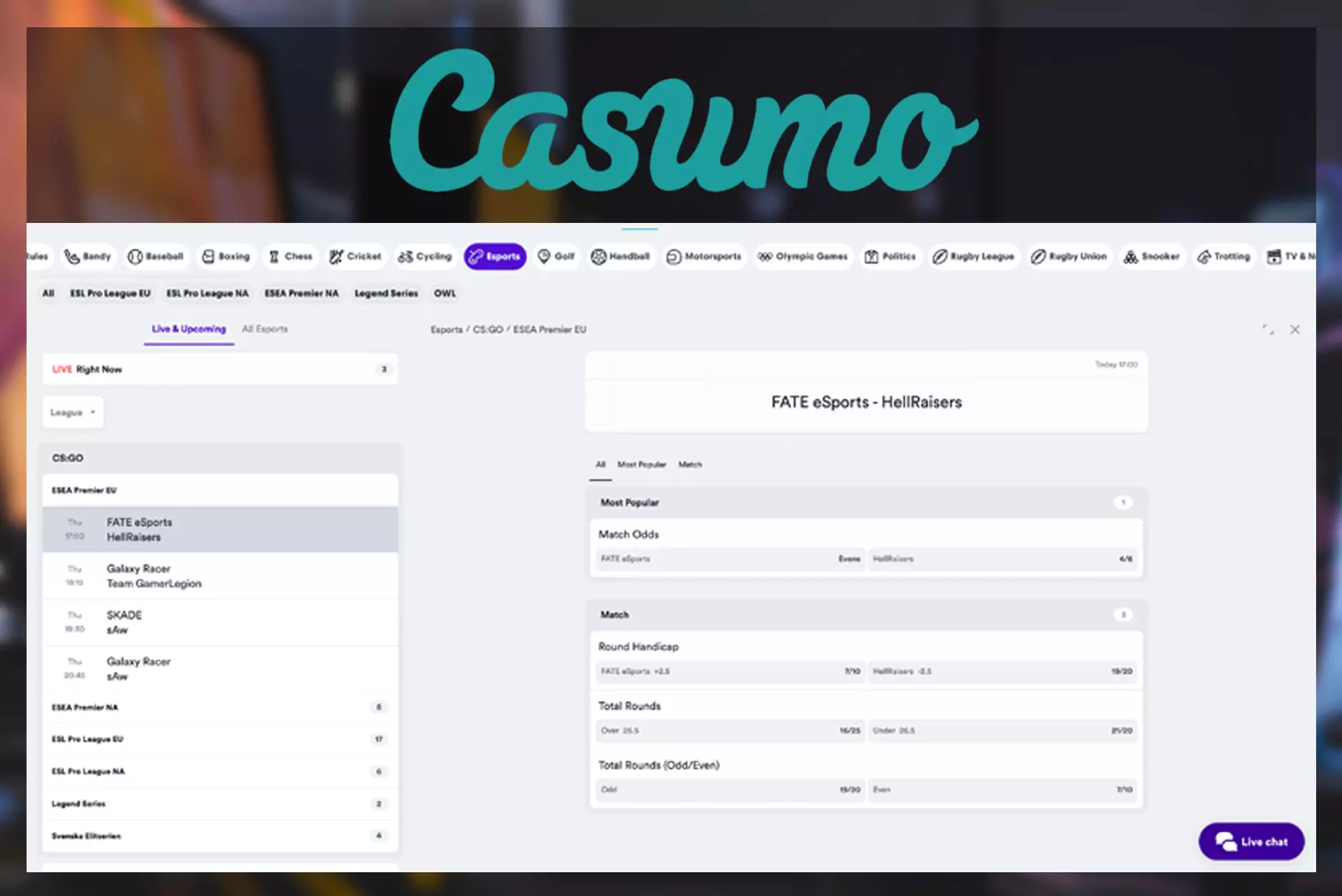 In Casumo, you can bet on virtual sports or play slots that simulate sports matches.