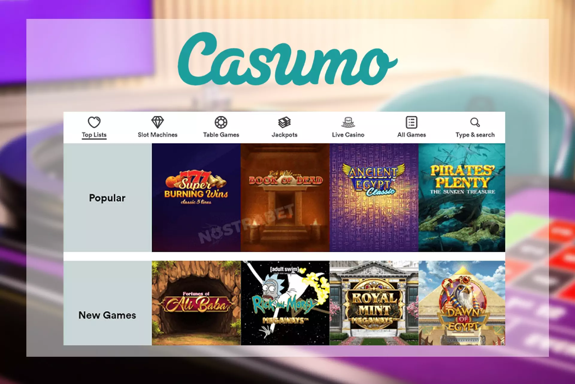 Play slots and classic table games in Casumo casino.