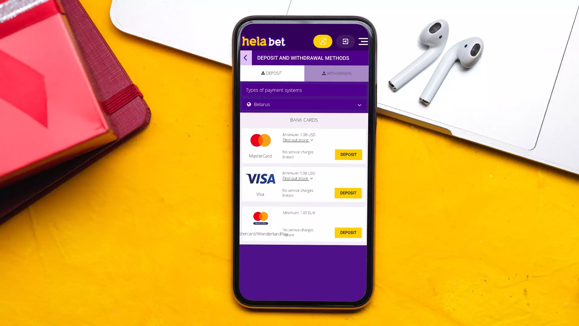 Make your first deposit to Helabet by any convenient means.