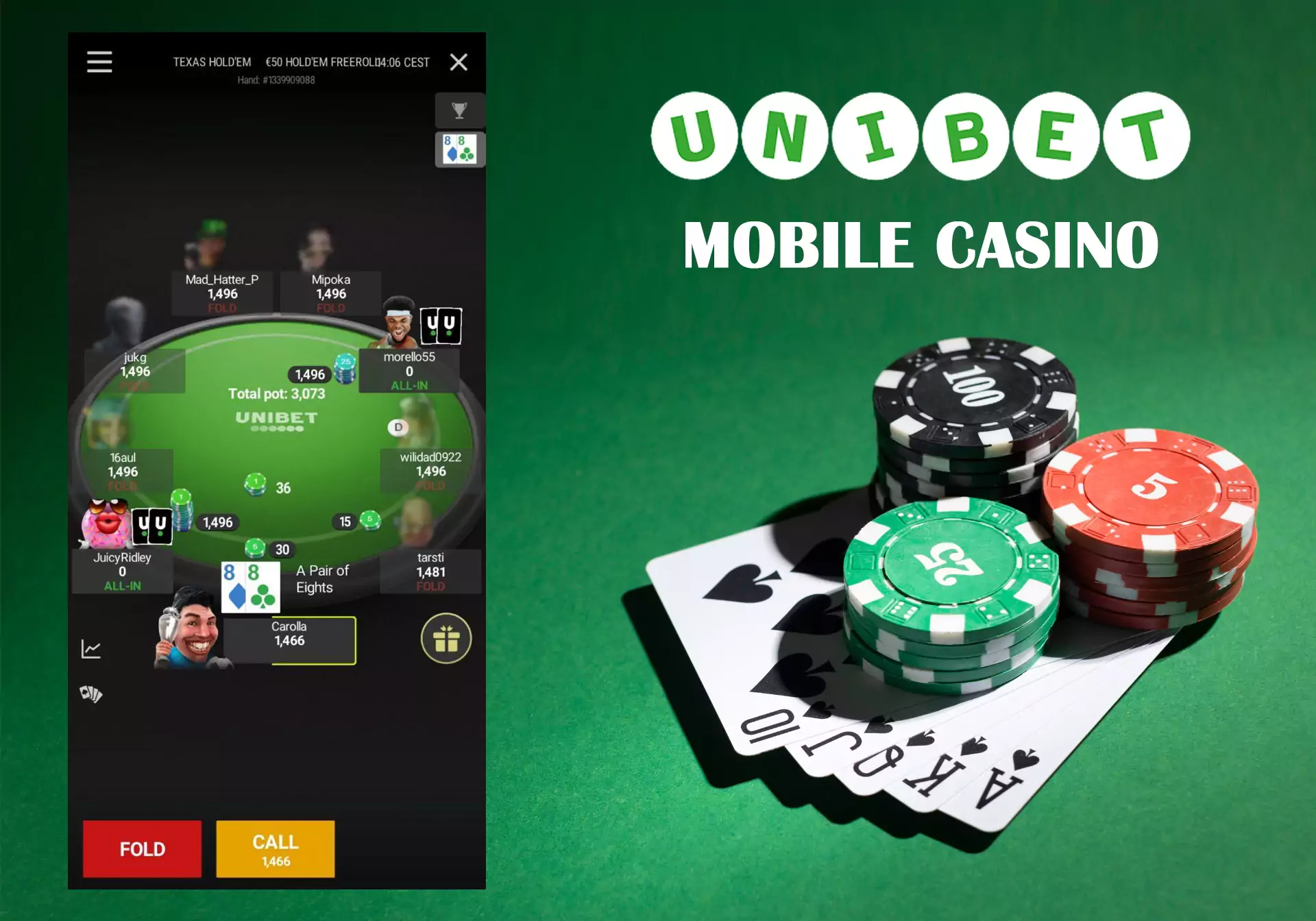 In the mobile casino, players can find slots, table games, lotteries, and jackpots.