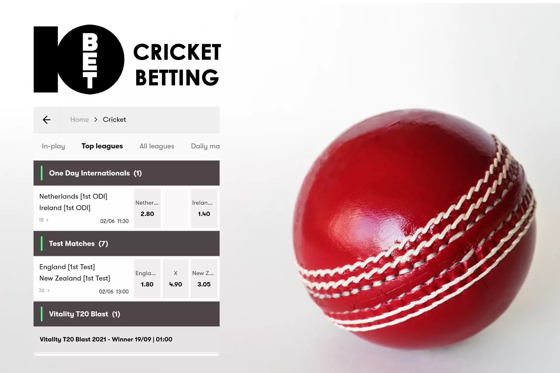 Cricket betting is a popular feature on the 10bet service.