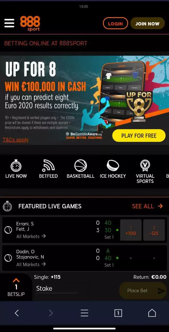 888sport mobile app homepage.