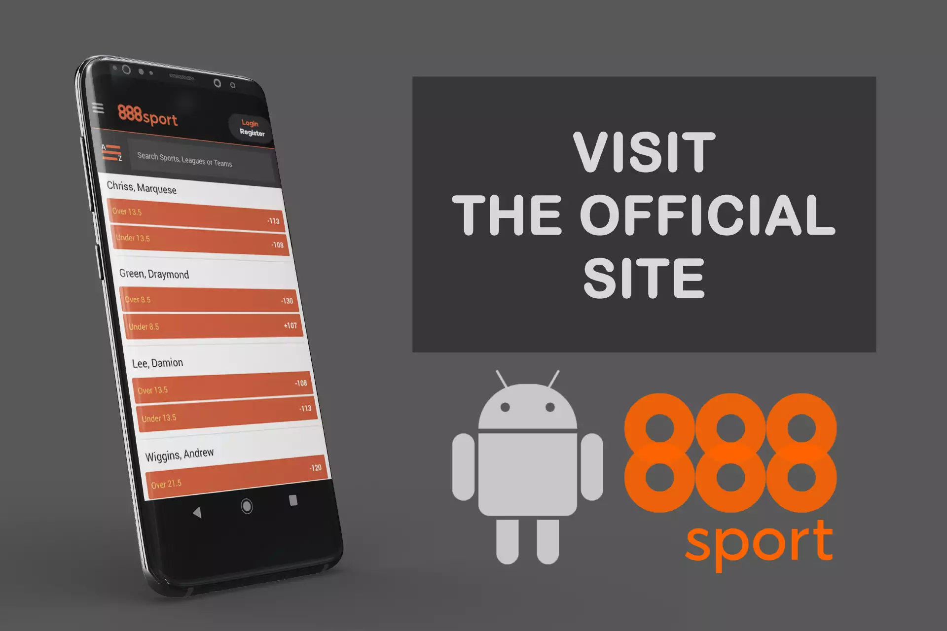 Visit the 888sport website via mobile browser.