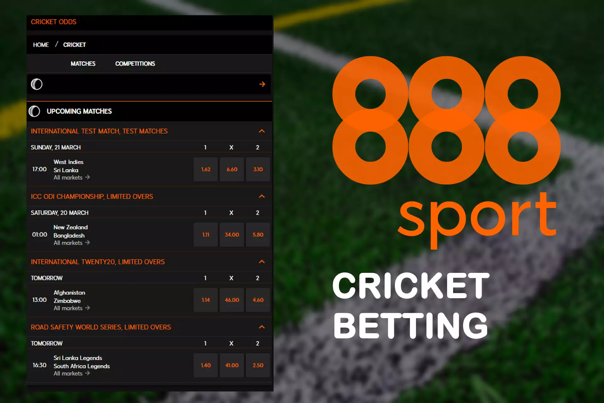 Cricket fans can place bets in the special section of the app.
