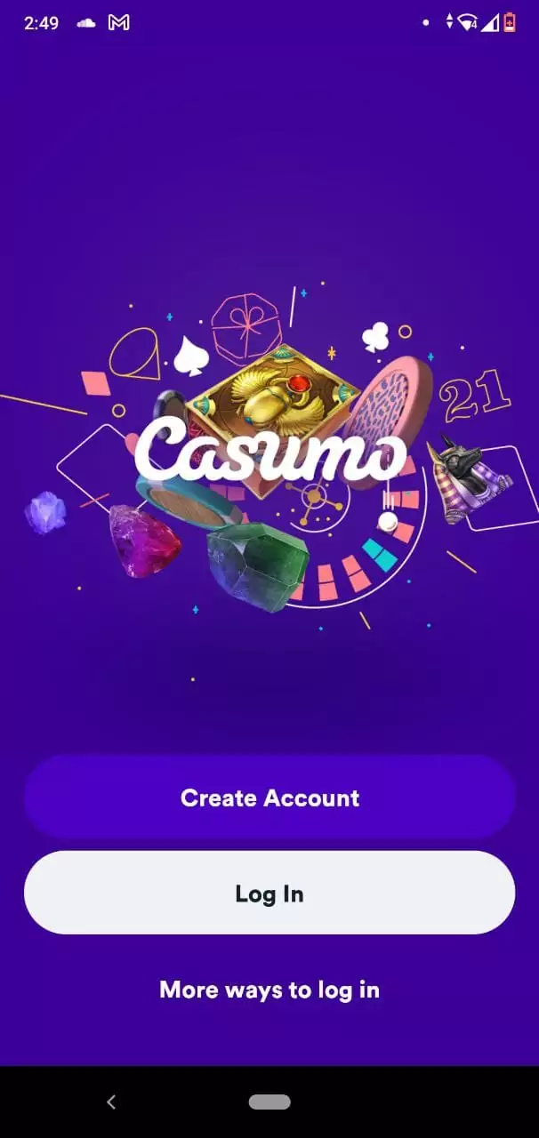 Casumo Mobile App Home Screen.