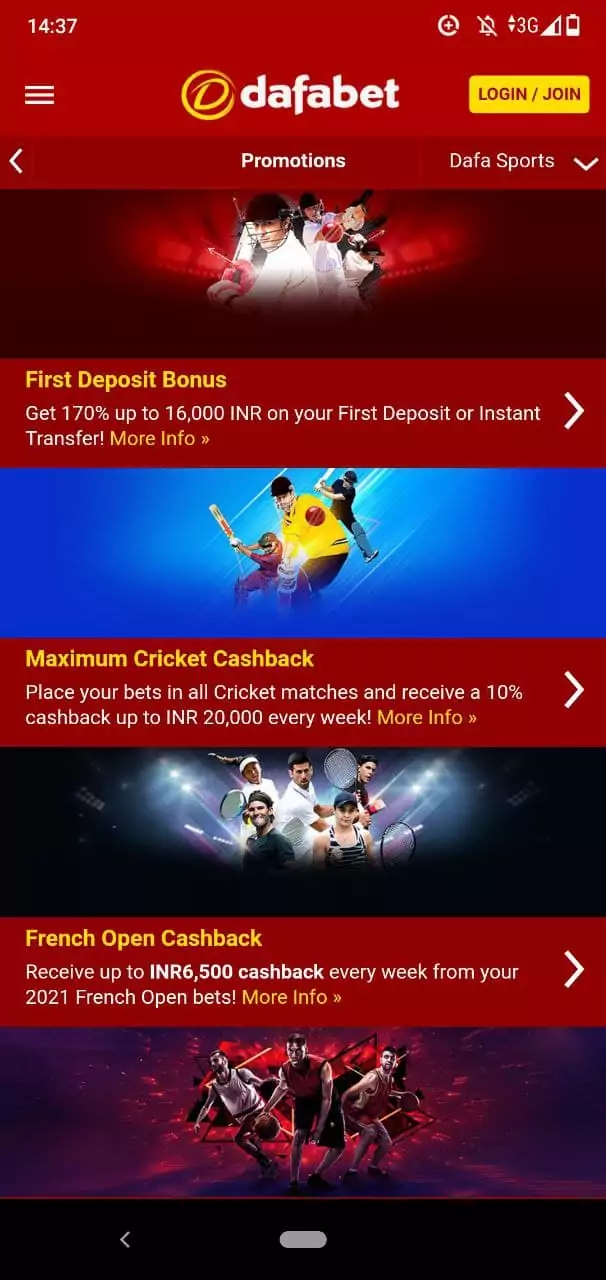Bonuses in Dafabet Mobile App.