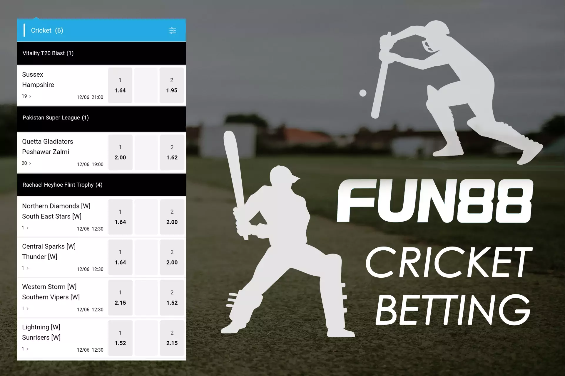 उपयोगकर्ता Fun88 में क्रिकेट पर दांव लगा सकते हैं।