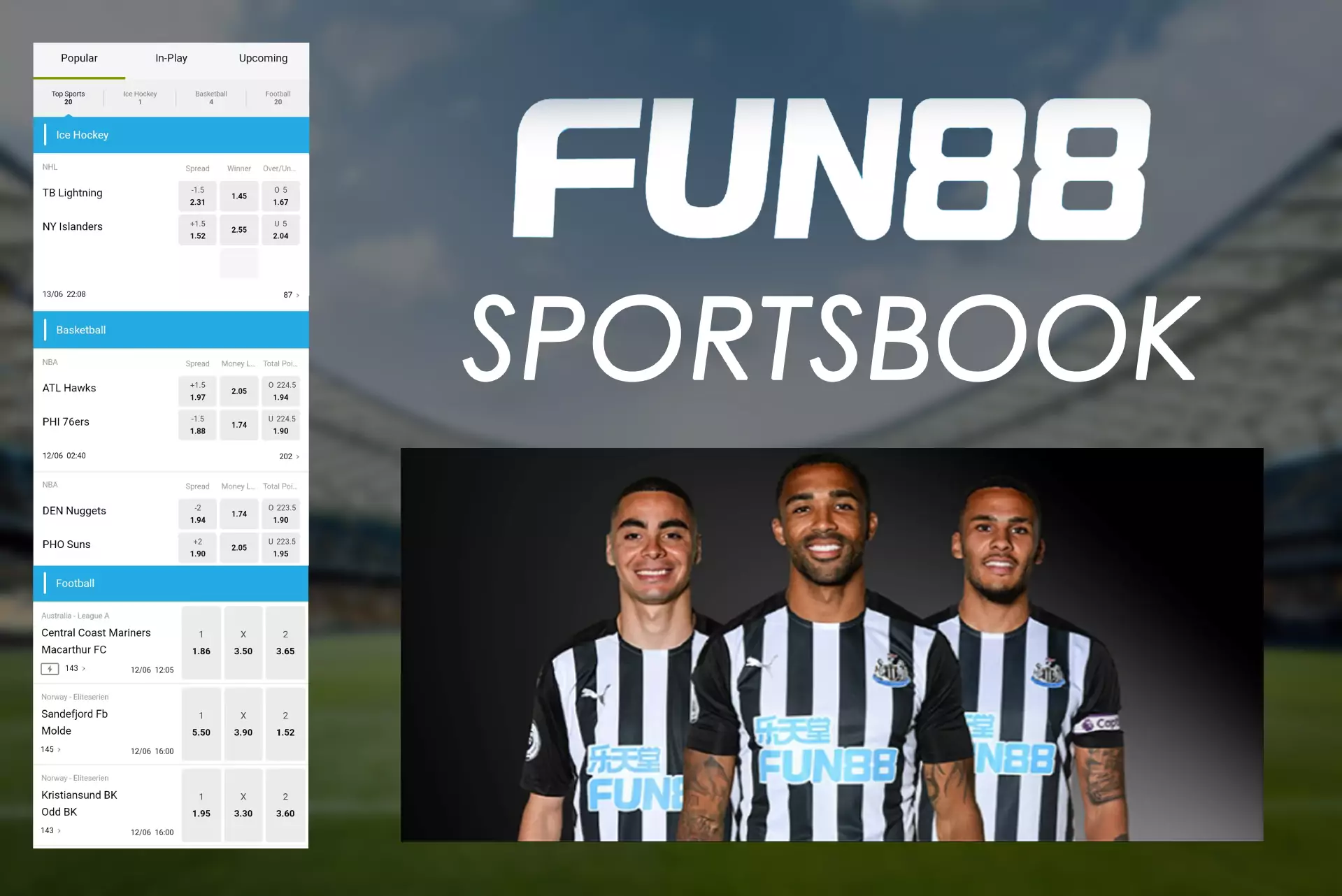 Open the Sportsbook section to look through the available sports matches.