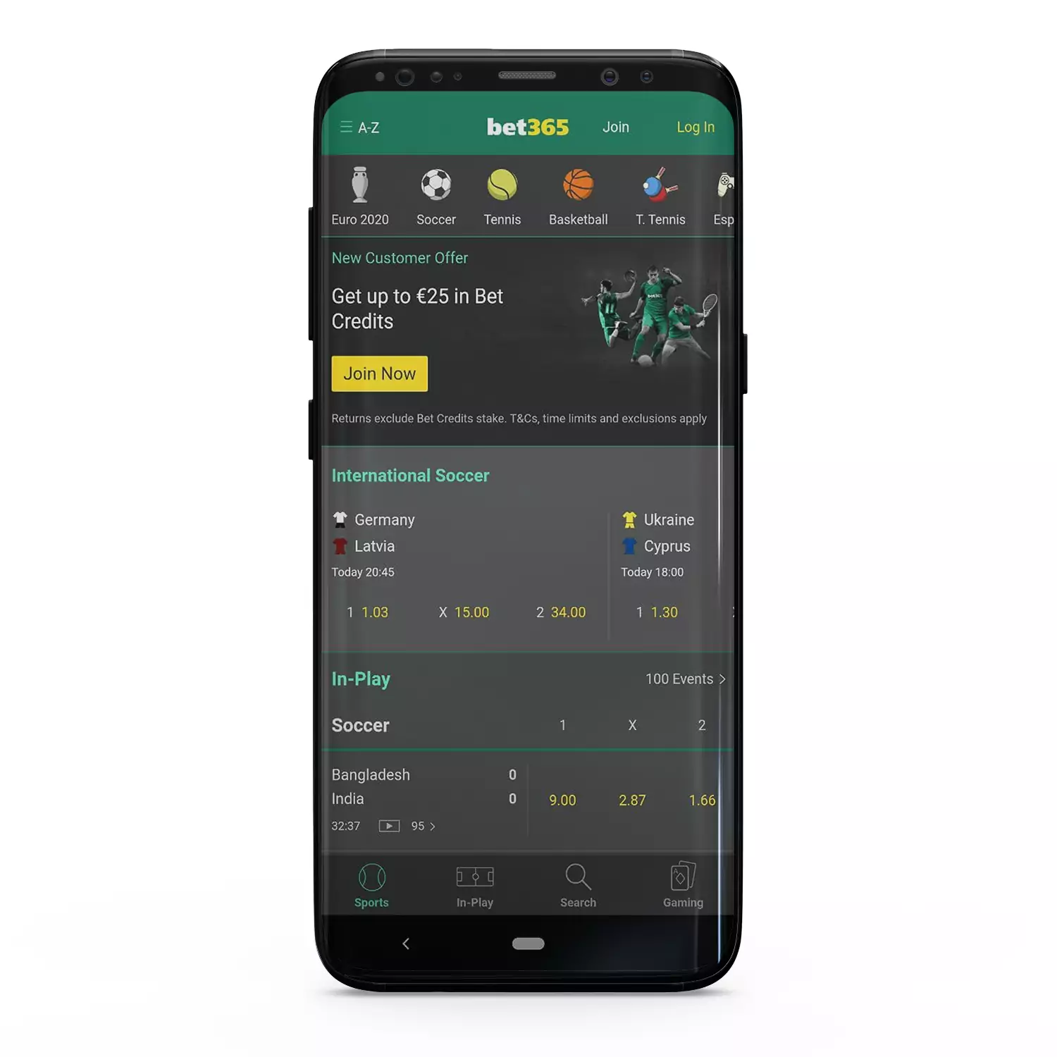 The Bet365 app is available on Android and iOS smartphones.
