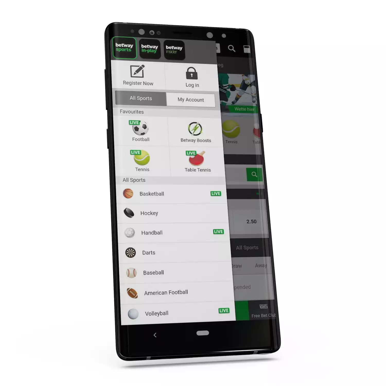 The Betway app is available on Android and iOS smartphones.