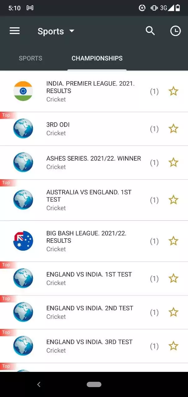 Cricket Section on Melbet Mobile App.
