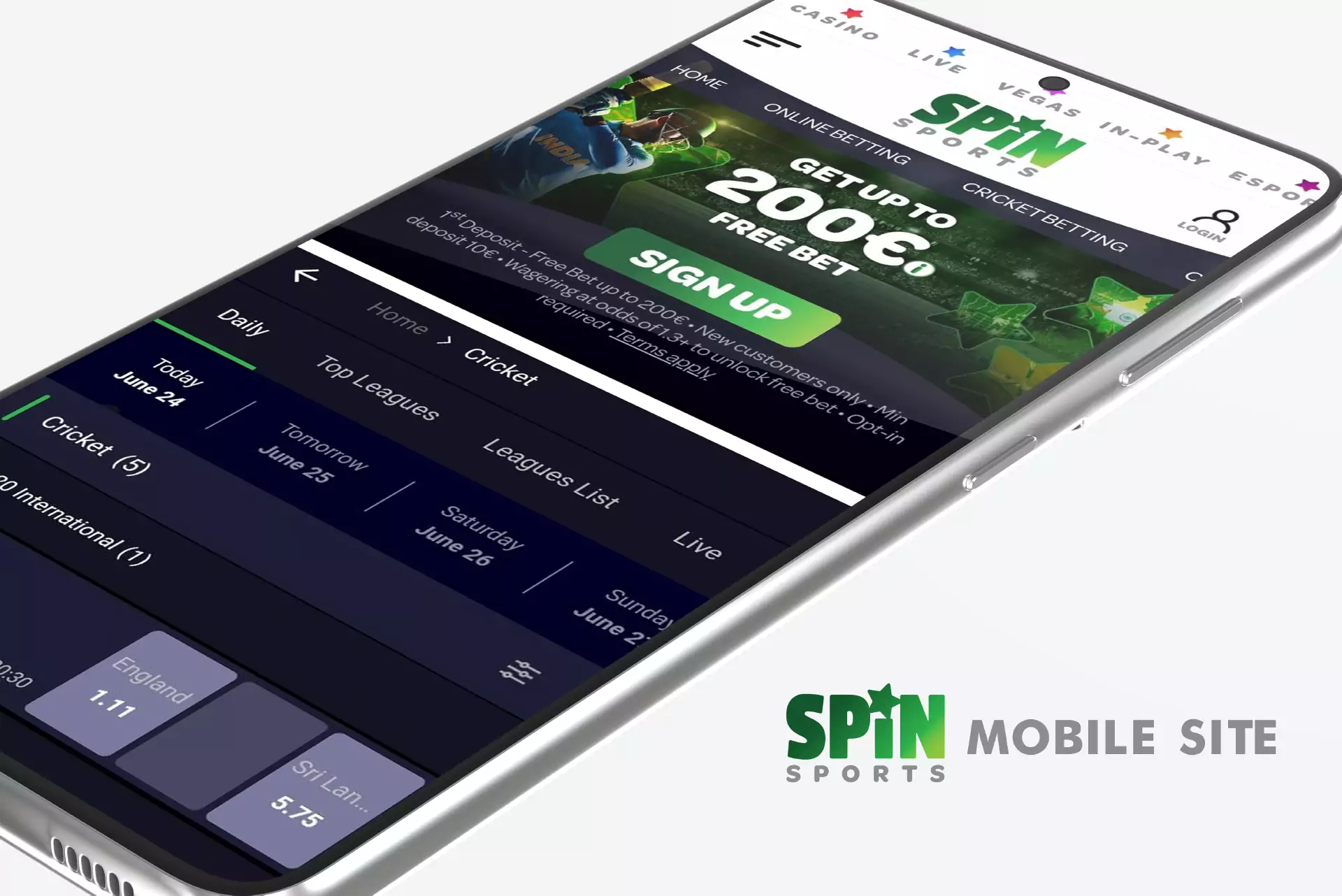 If you have a smartphone, you can place bets on the mobile site of Spins Sports.