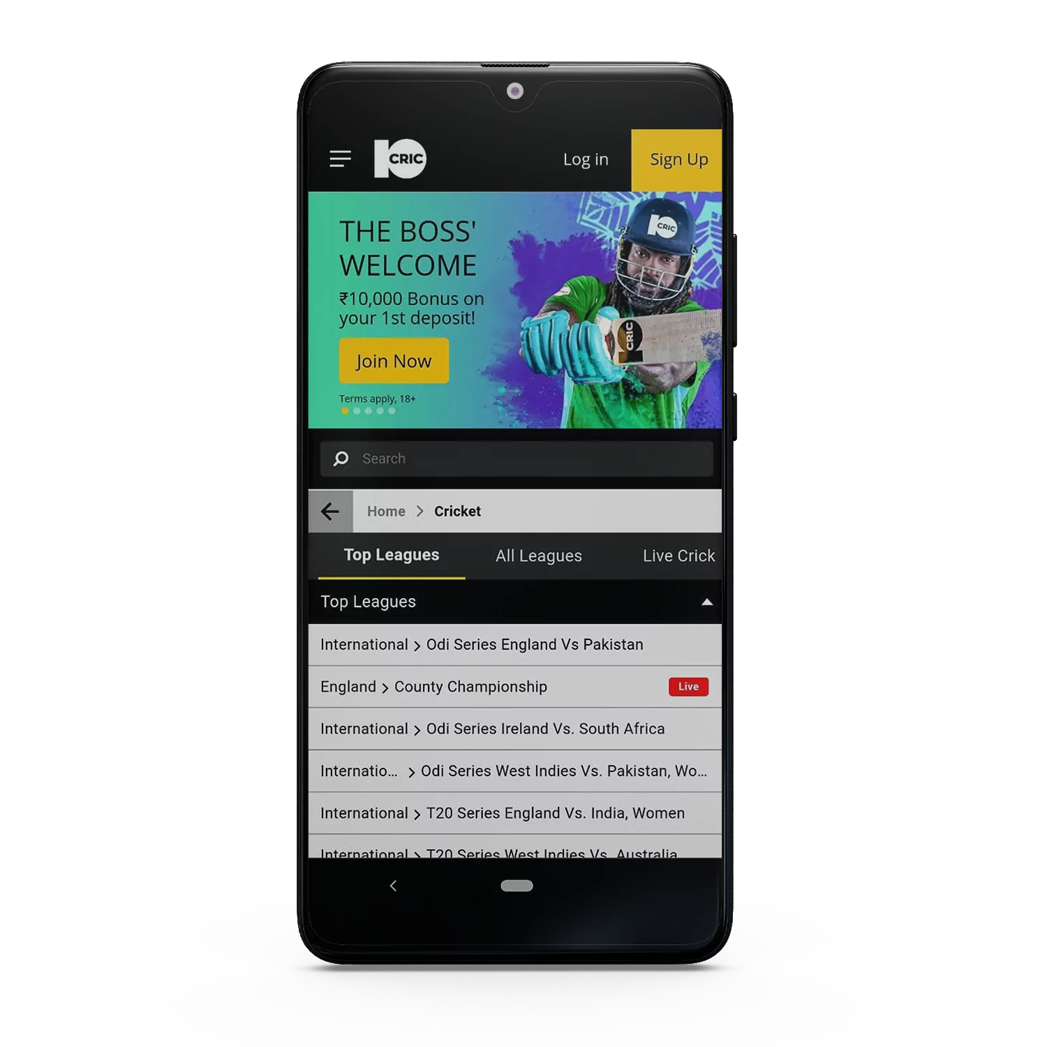 The 10Cric app is available for Android and iOS.