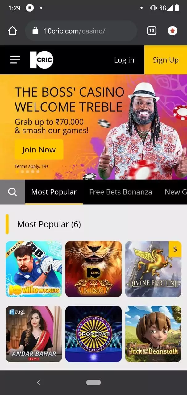 Online Casino in 10Cric app.