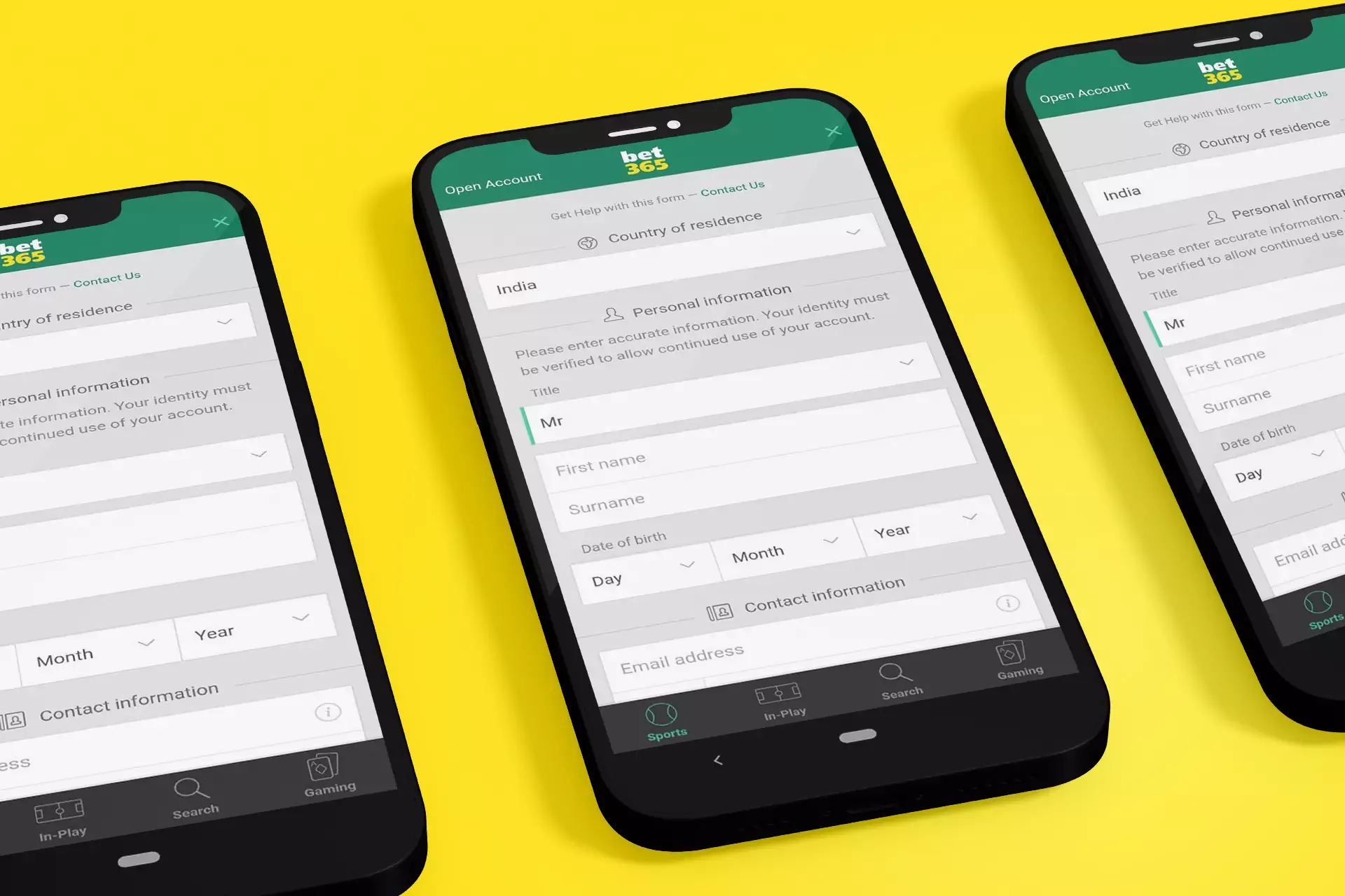 Run the app of Bet365 and create a new account.