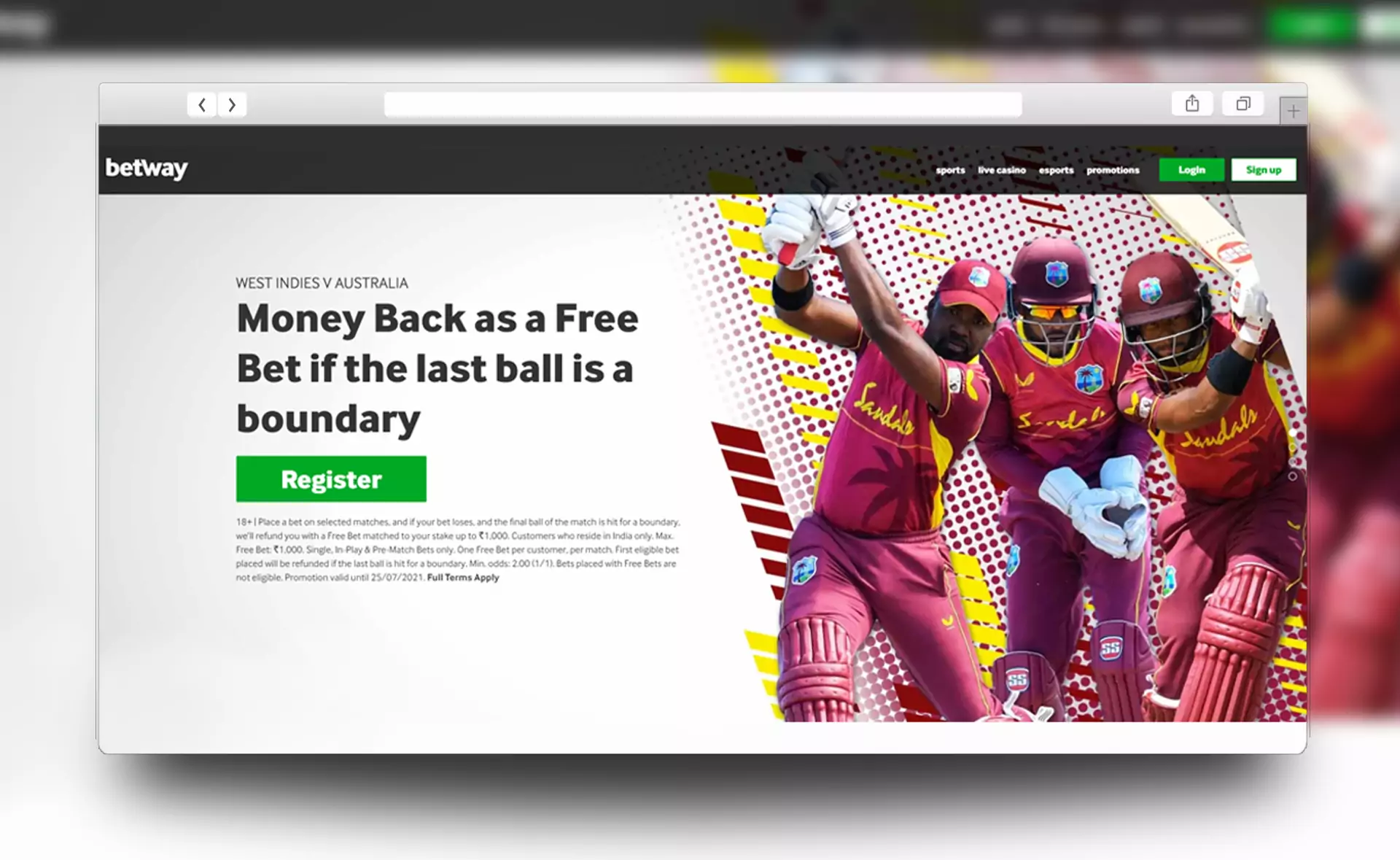 Open the homepage of Betway in a browser on your PC.
