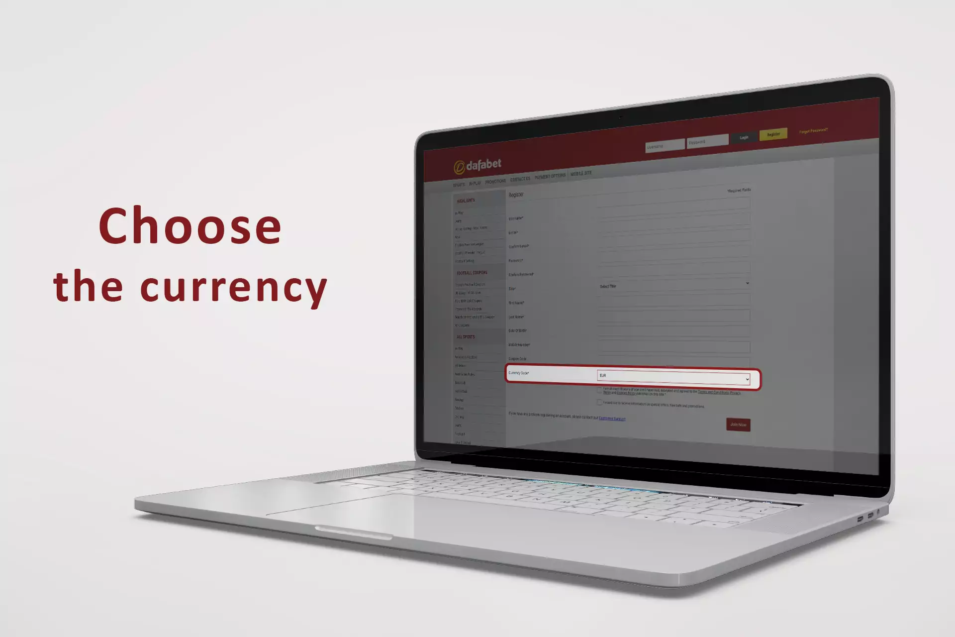 Choose one of the available currencies.