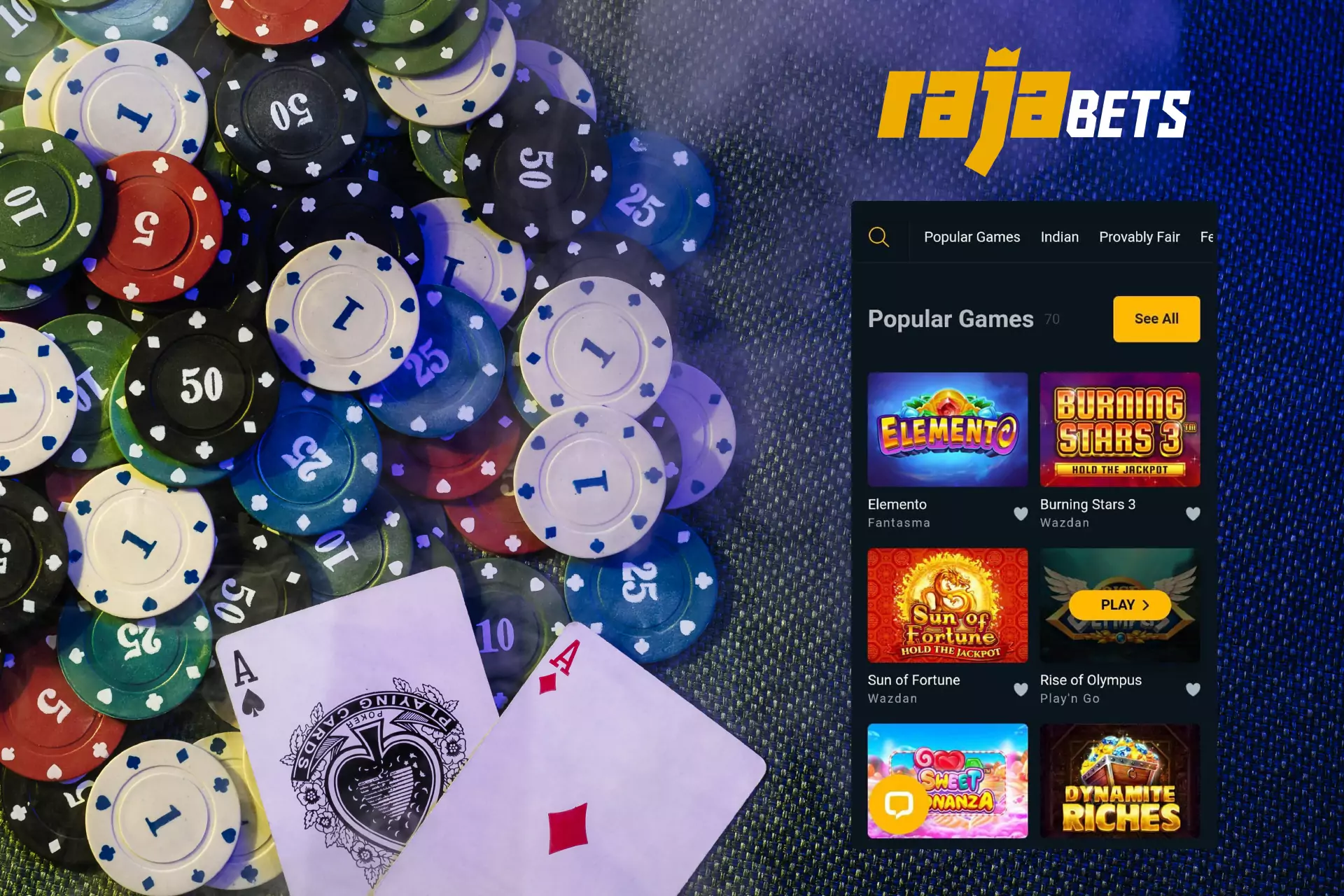 Casino games are available for users in the special section.