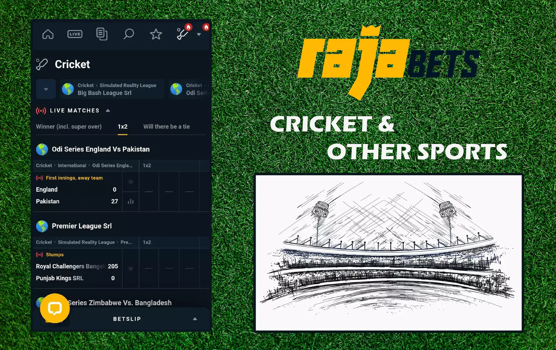 In the sports section, fans can place bets on cricket and other sports matches.