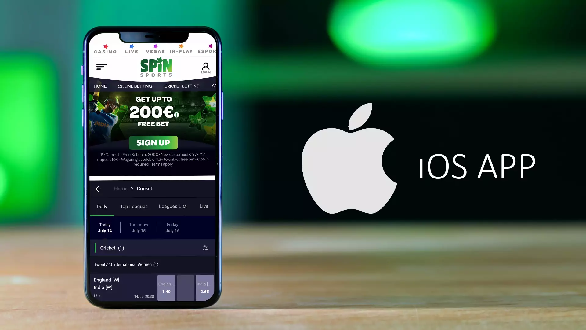 Download the last iOS version of the Spin Sports mobile app from the official site.