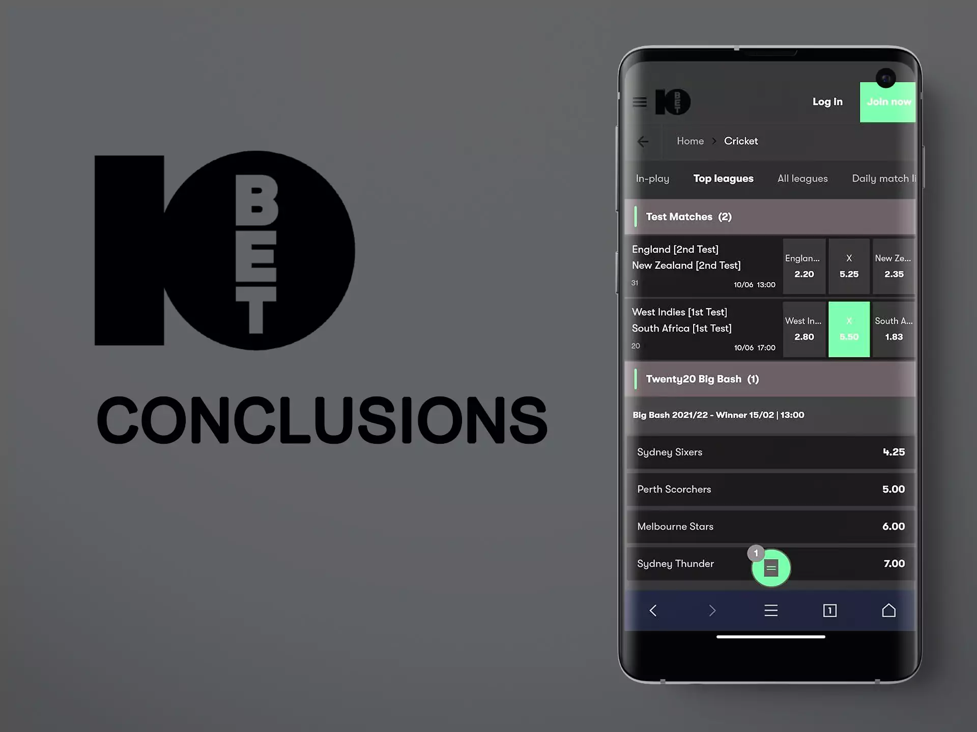 Read about the main benefits of the 10Bet mobile app in our conclusions.