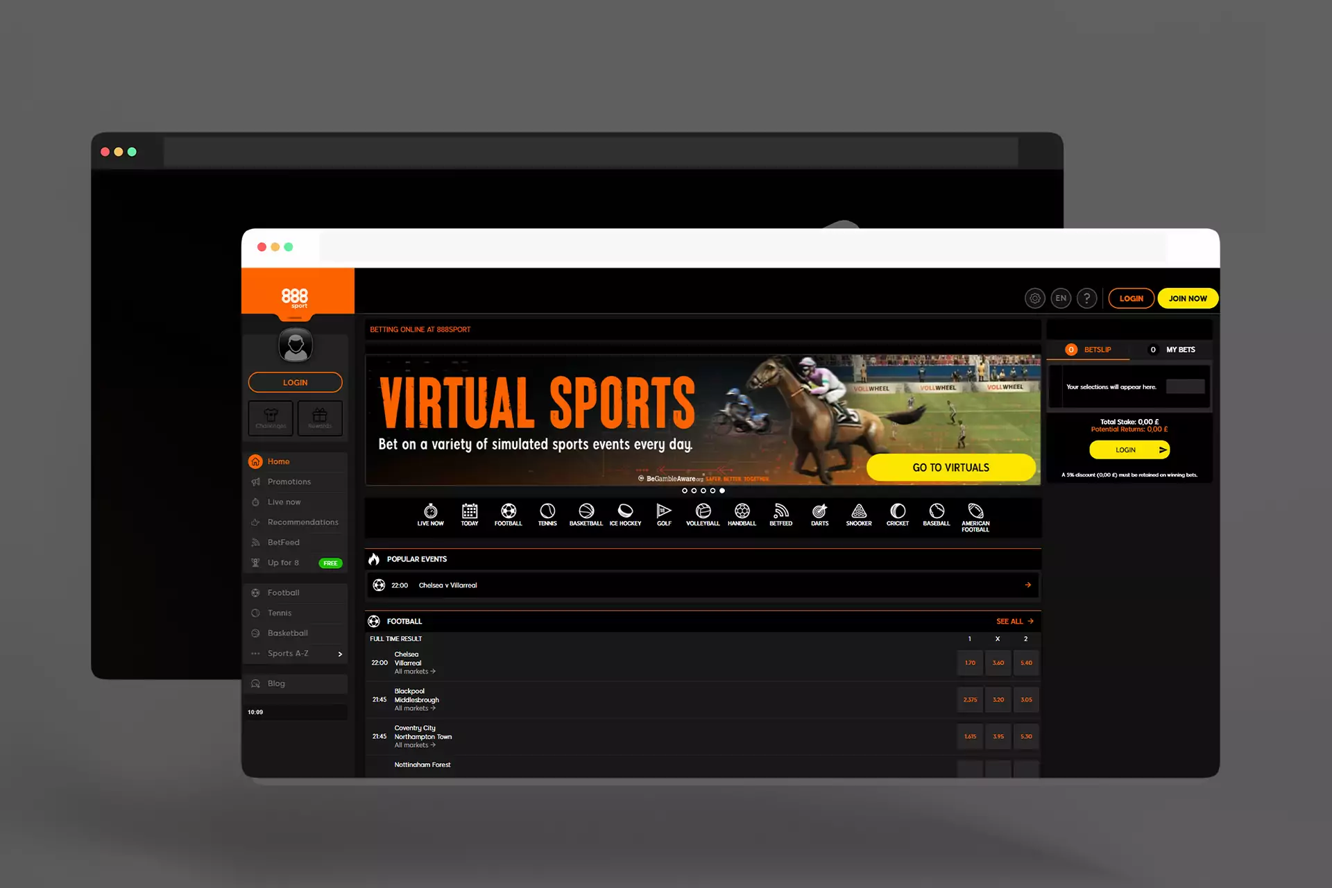 की साइट खोलें 888sport अपने मुखपृष्ठ पर।