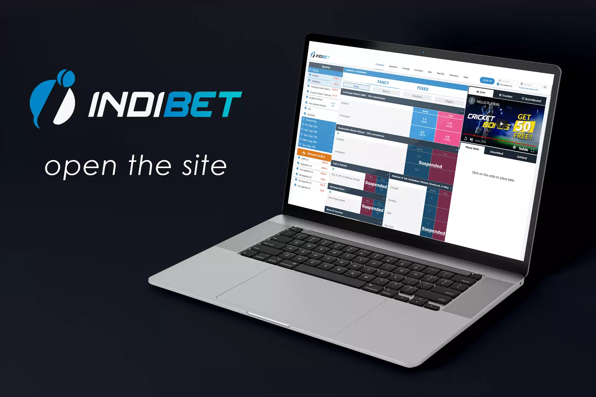 Go to the site of Indibet using our link.