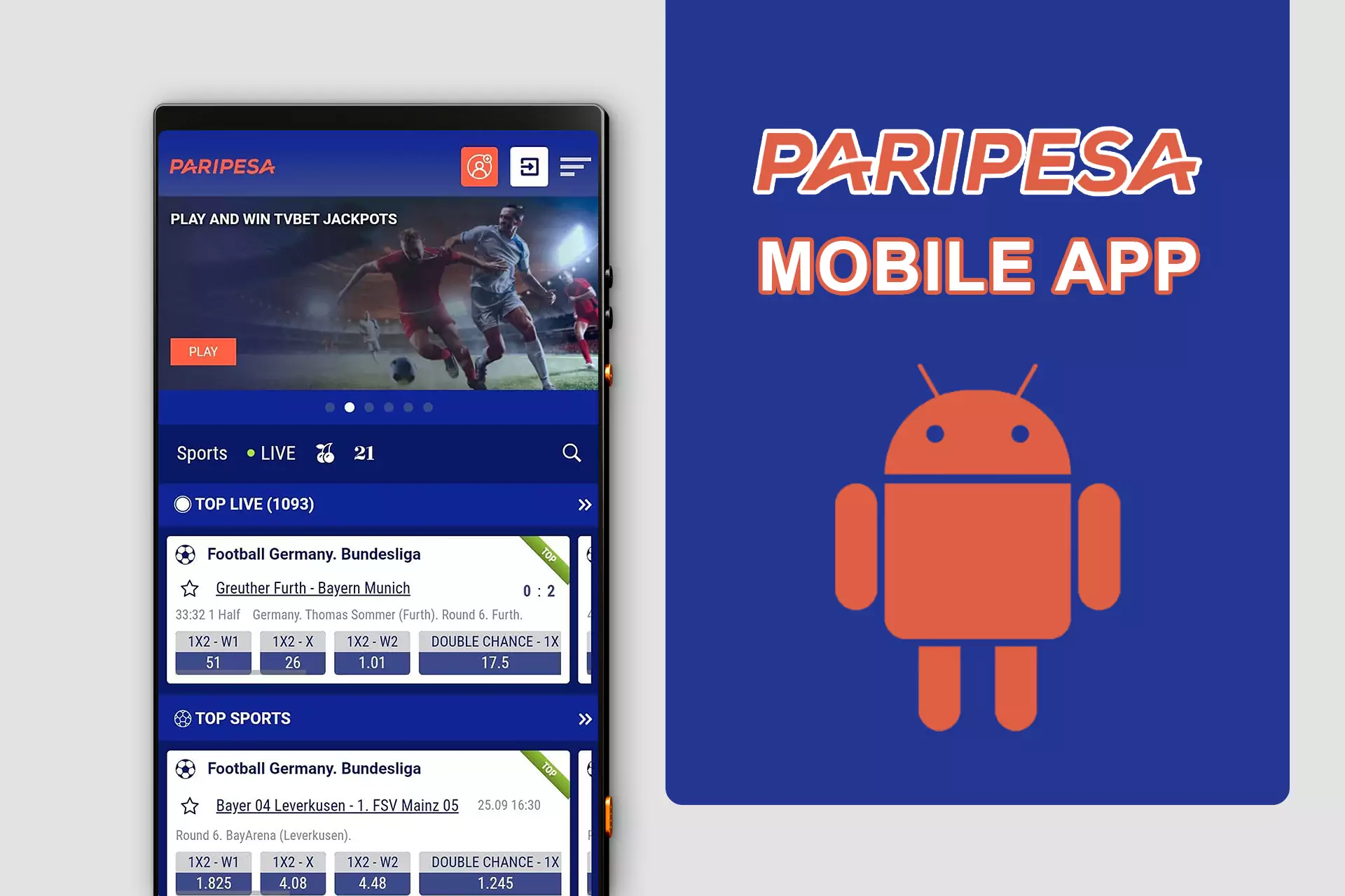 अपनी सुविधा के लिए, आप Paripesa का एंड्रॉइड ऐप डाउनलोड कर सकते हैं।