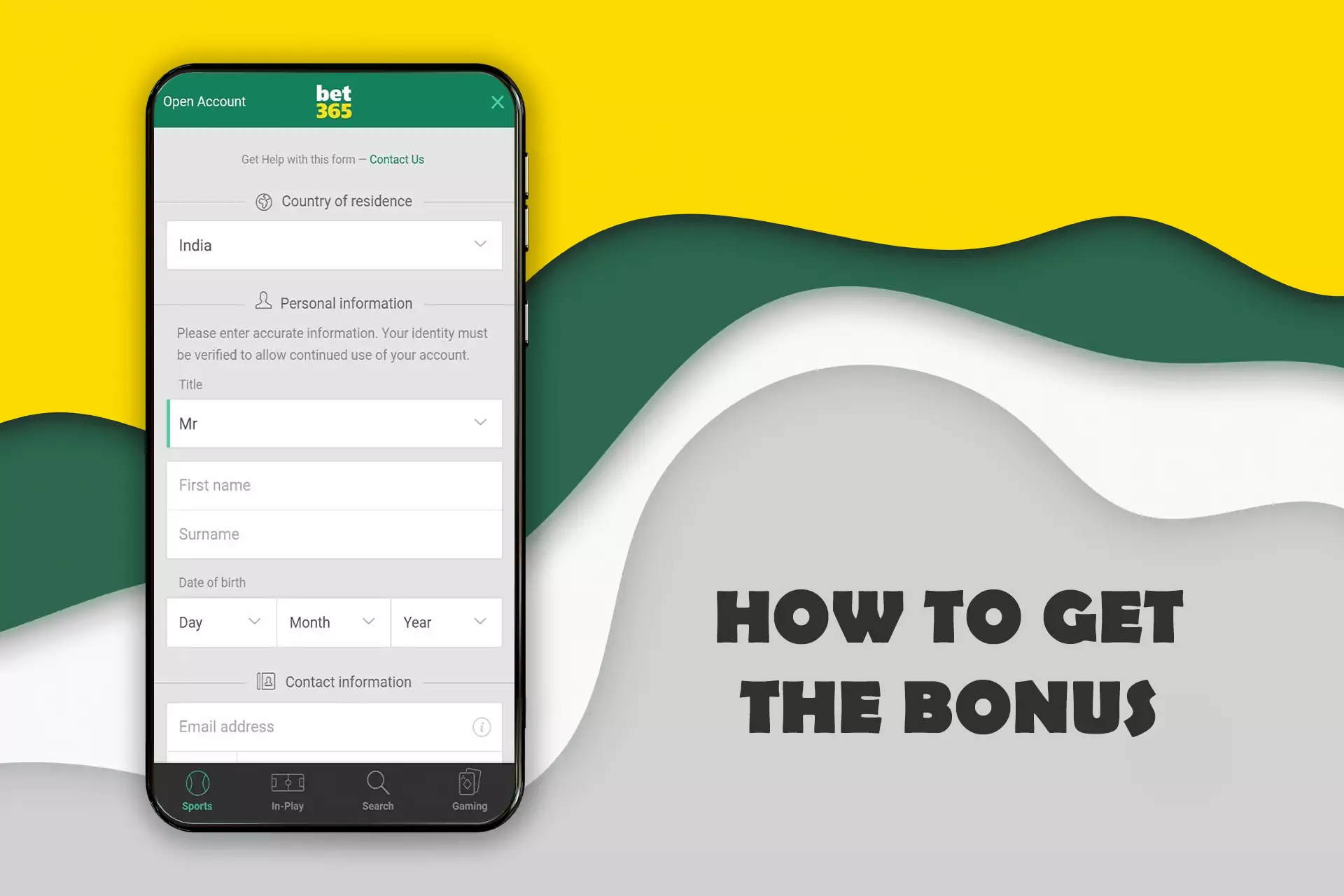 To get the bonus on the first deposit you have to sign up on the Bet365 site.