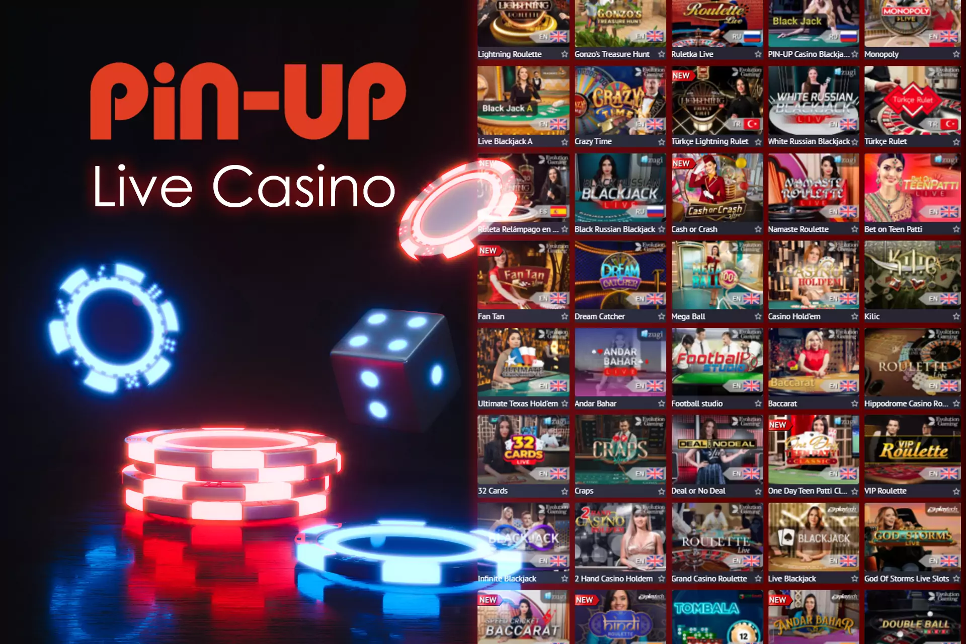 In the Live Casino section, you can play with live dealers and other players.
