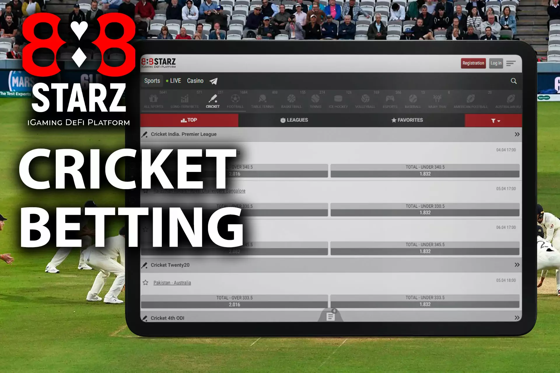 888starz gives you the opportunity to bet on cricket tournaments.