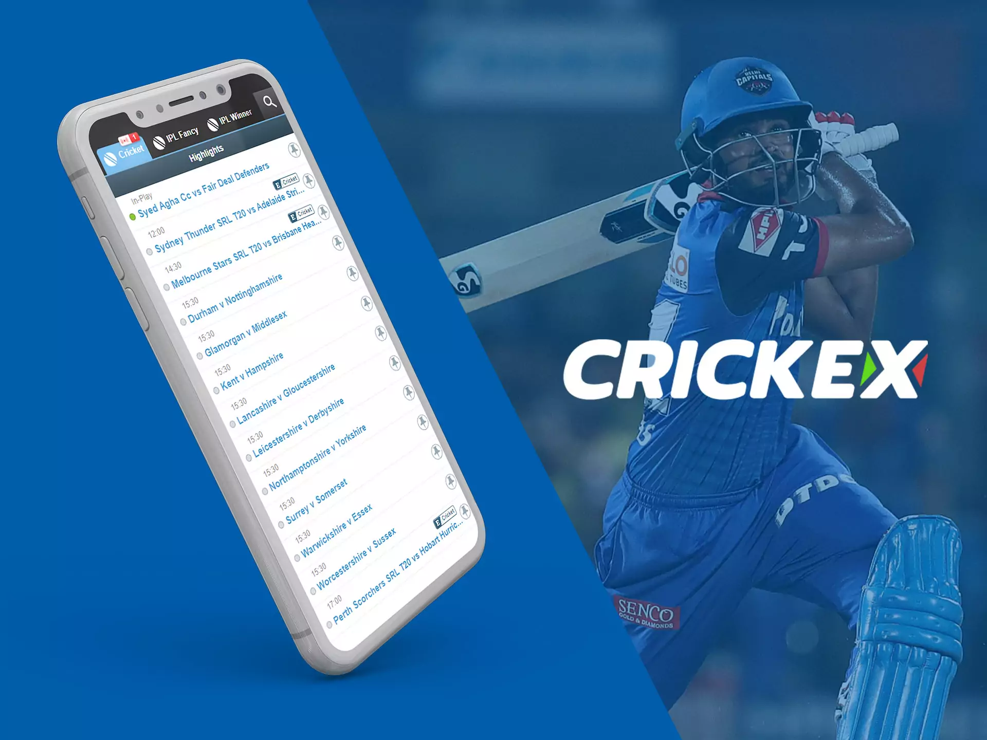 The Crickex app supports betting on major cricket tournaments.