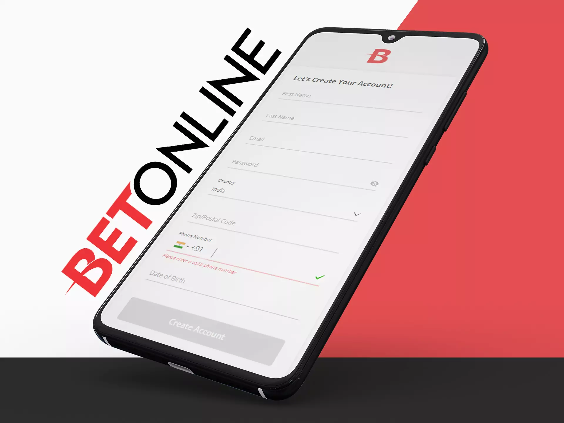 The Betonline app supports the registration of new users.