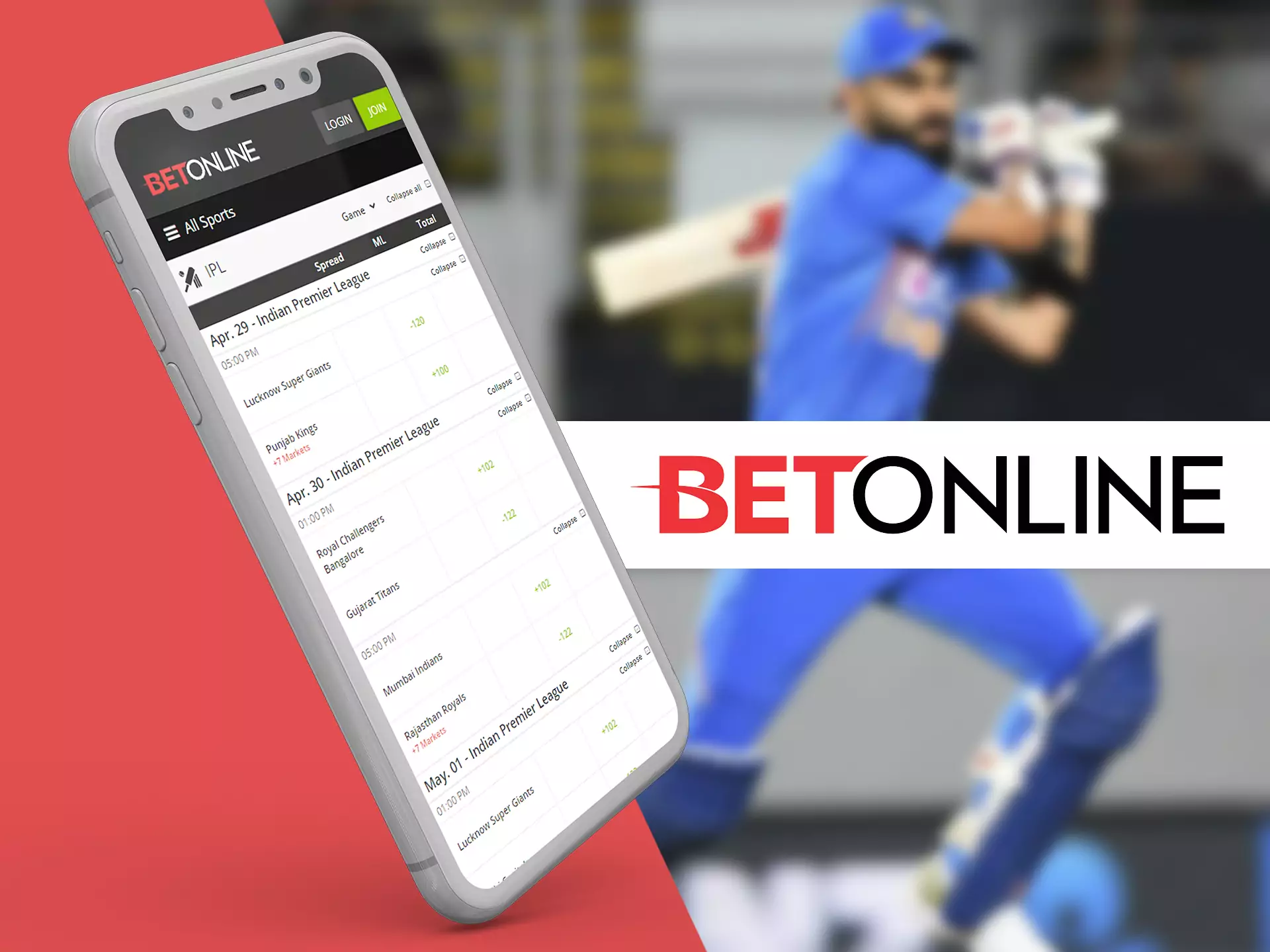 You can bet on dozens of sports in the Betonline app.