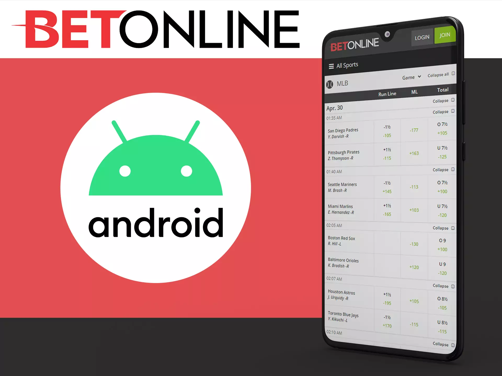 The Betonline app supports most Android smartphones.