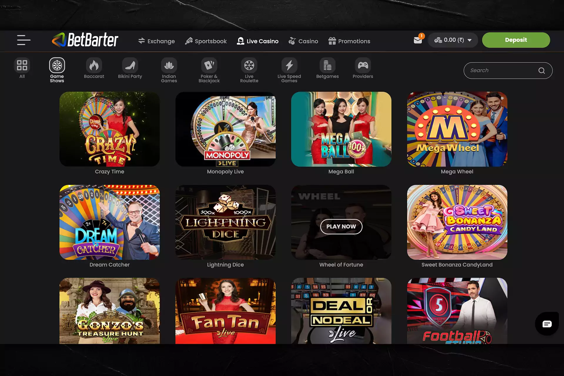 BetBarter supports TV games on the official site.