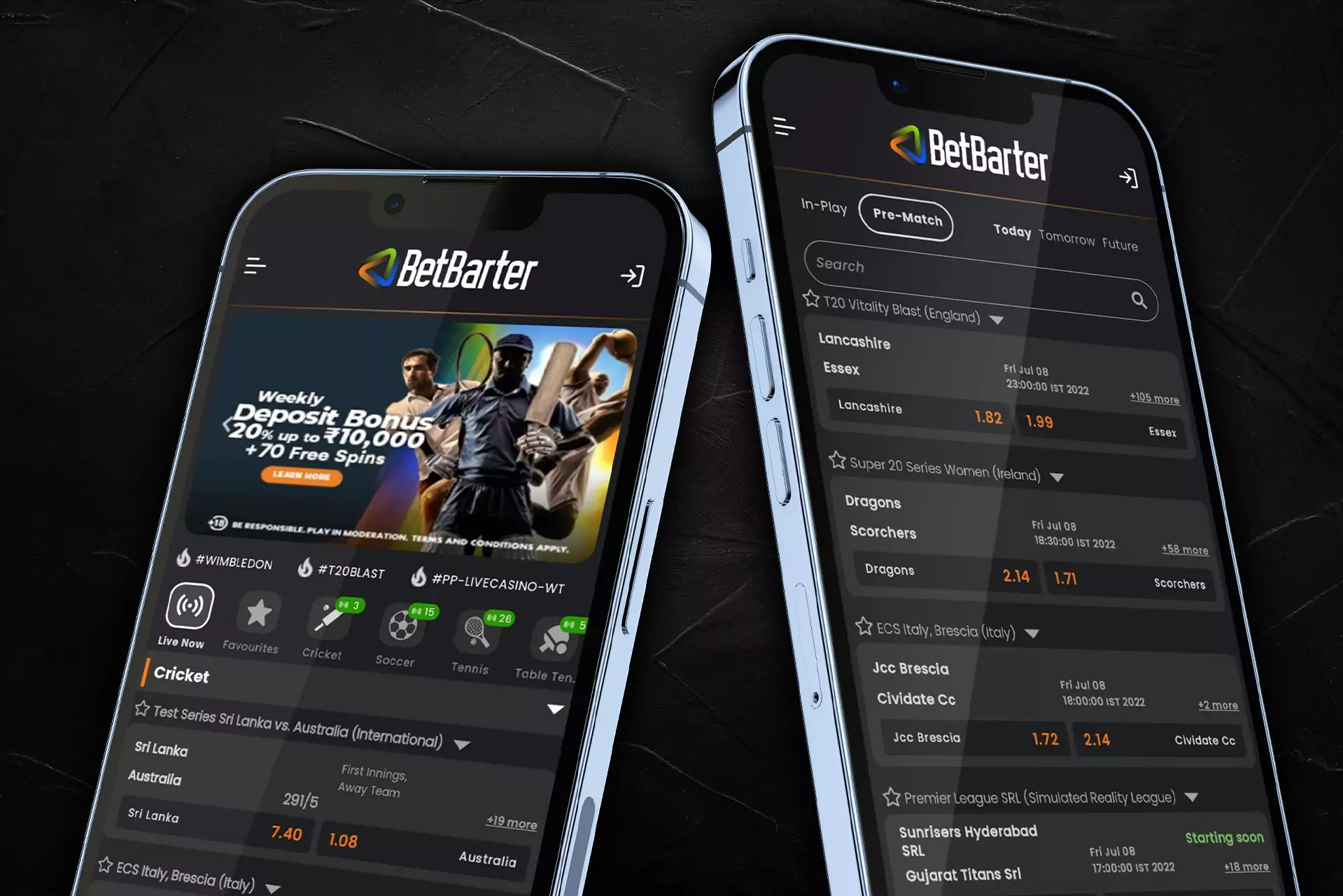 The Betbarter app supports a variety of sports betting options.