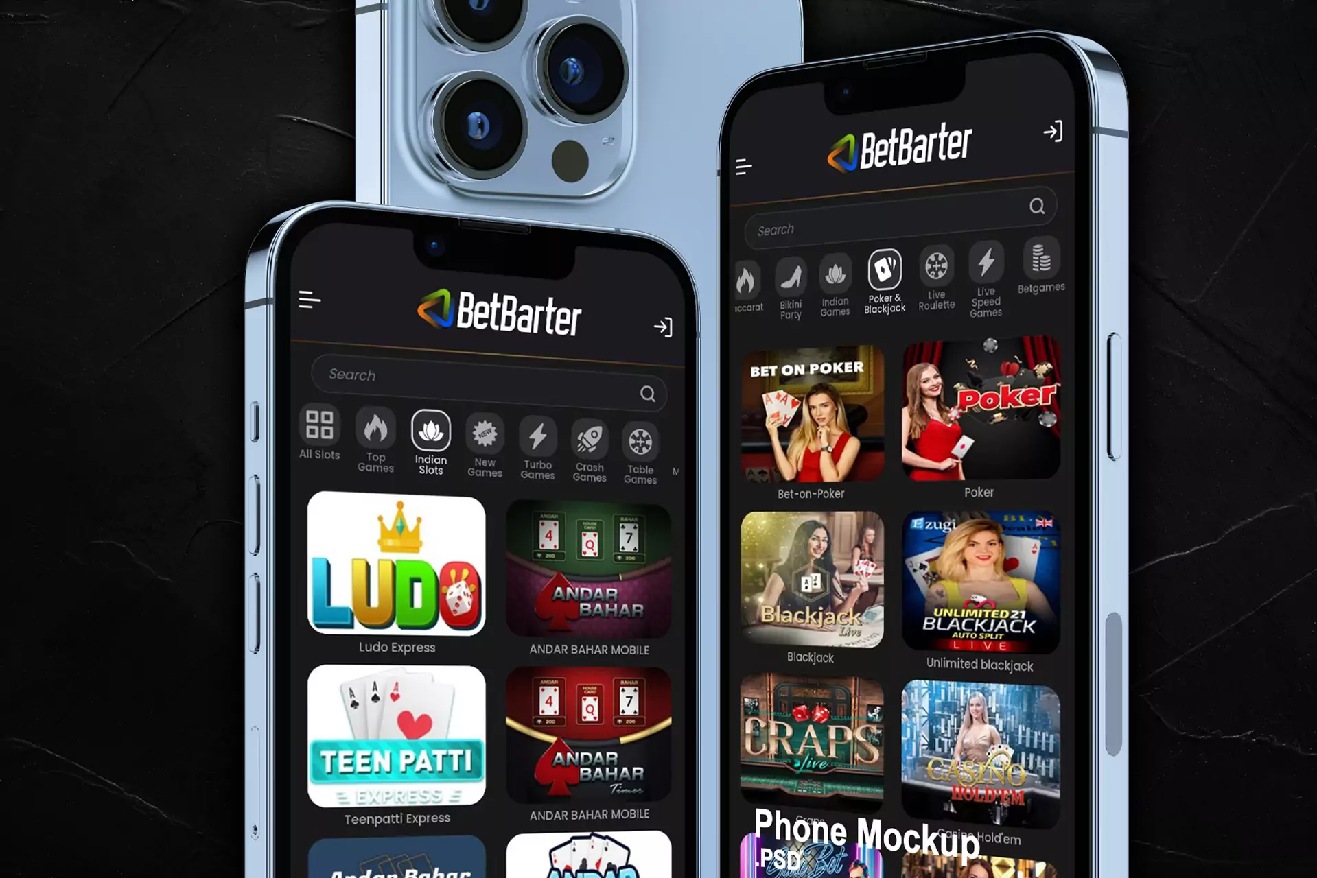 The Betbarter app features popular gambling games.