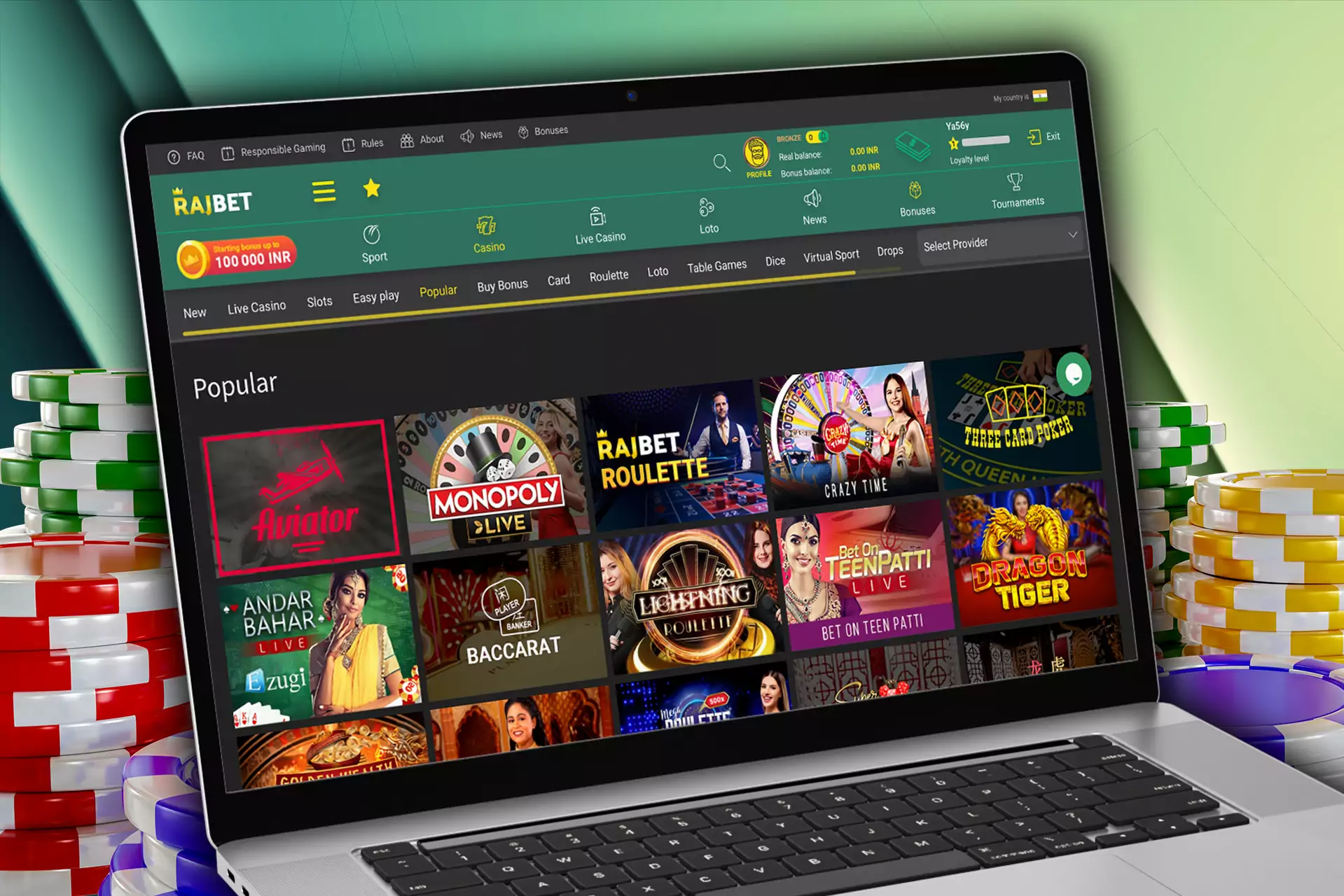 Rajbet supports popular online casino games.