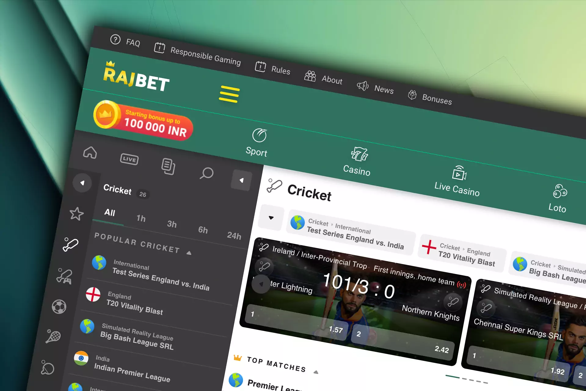 Rajbet supports different types of bets on its website.