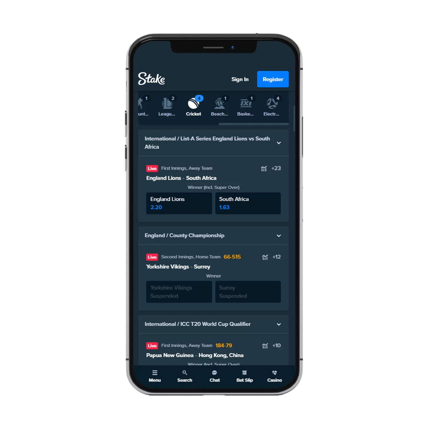 Stake is a popular app for cricket betting.