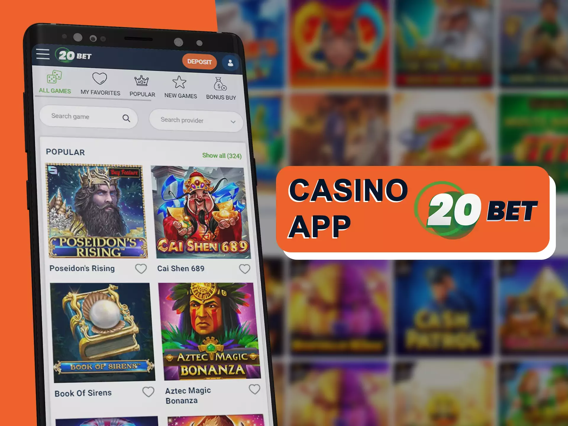 Play casino games in 20bet app.