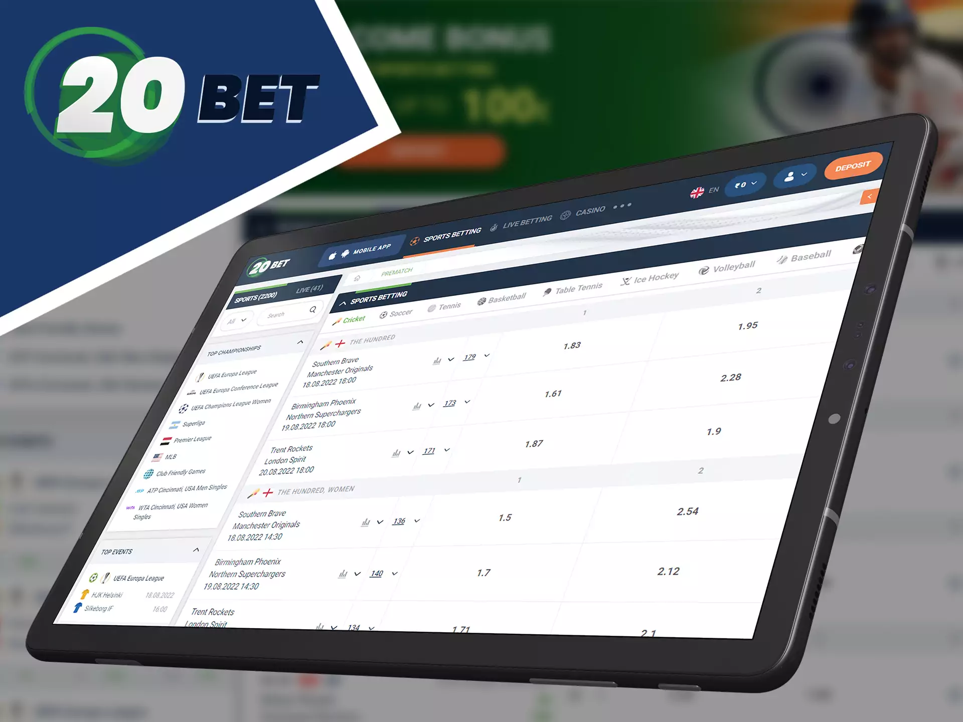 Use 20bet website on any device.