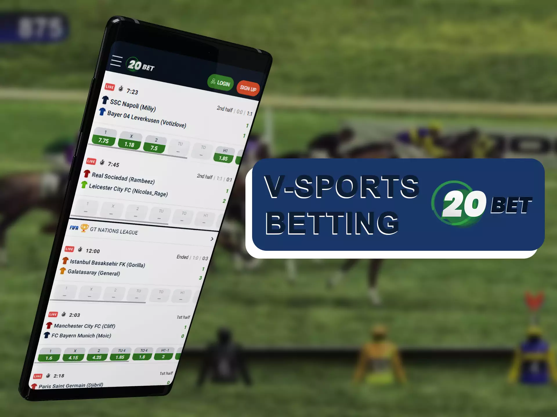 In 20bet app you can watch and bet different virtual sports.