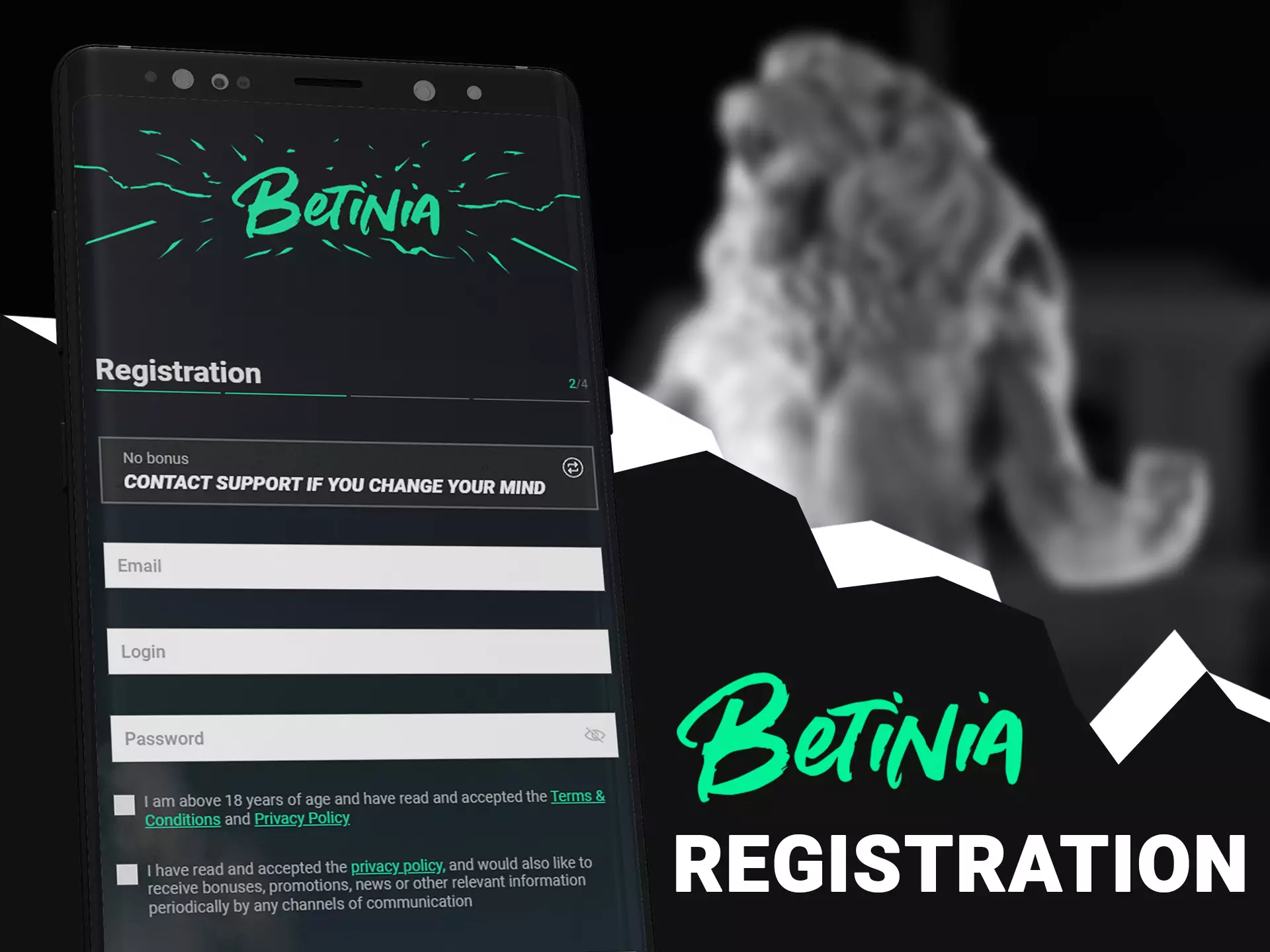 Complete quick registration with the Betinia app.